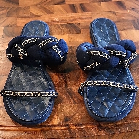 CHANEL Shoes - CHANEL navy suede sandals Sz 9 - 9 1/2